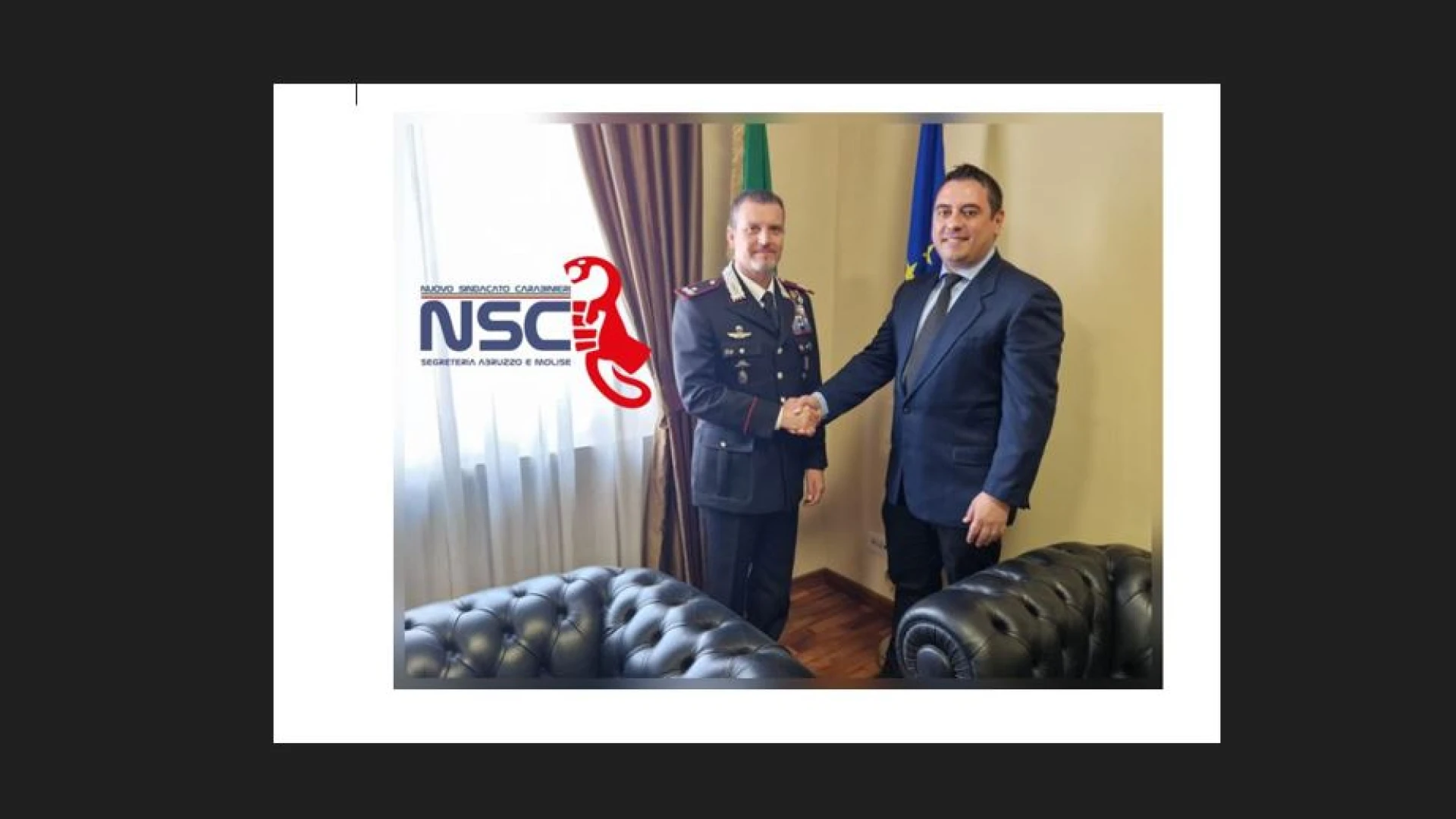 Chieti: proficuo incontro tra il comandante della Legione Carabinieri Abruzzo-Molise Feroce e il segretario generale dell’NSC Sollecchia.